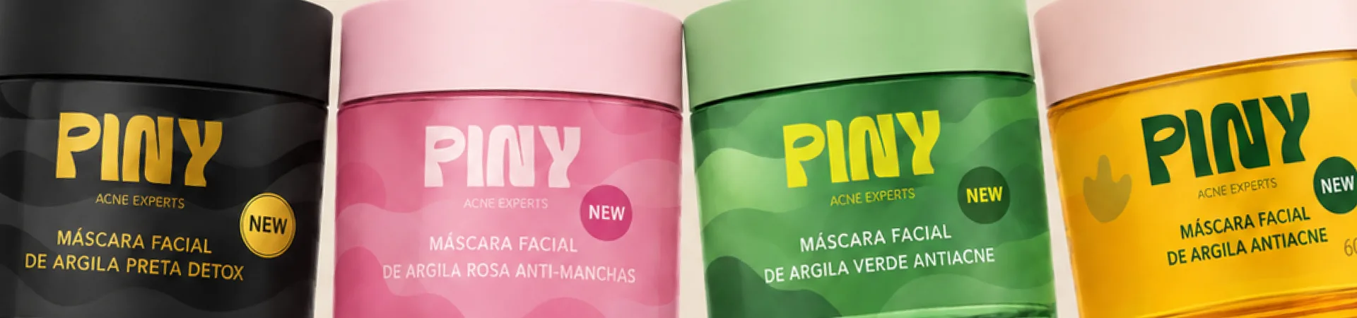 Máscaras faciais PINY nas quatro variações de argila